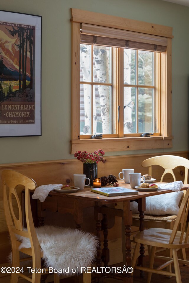 dining space featuring wood-type flooring and plenty of natural light