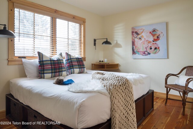 bedroom featuring multiple windows and hardwood / wood-style flooring