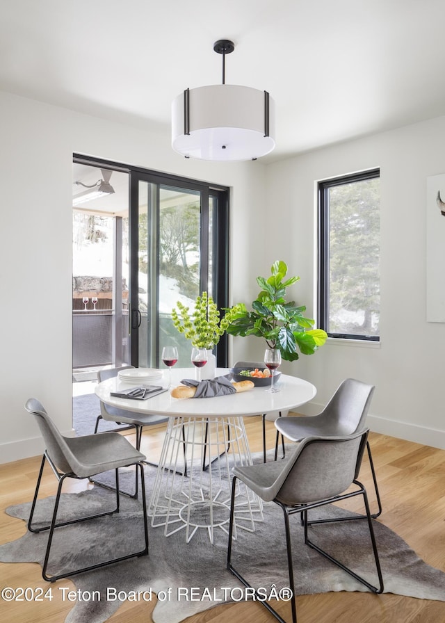 dining area with light wood-type flooring and plenty of natural light