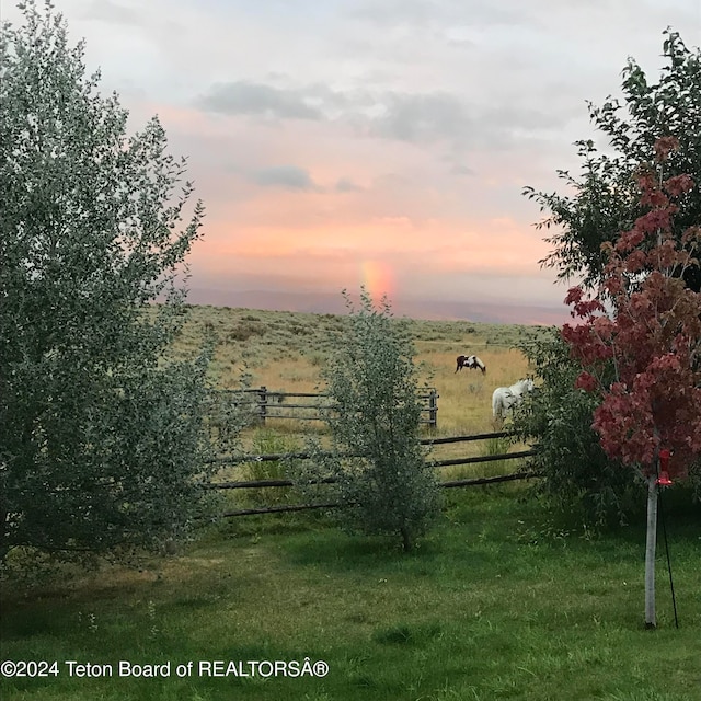 yard at dusk with a rural view