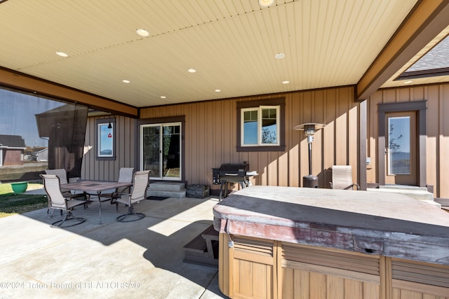 view of patio featuring a hot tub