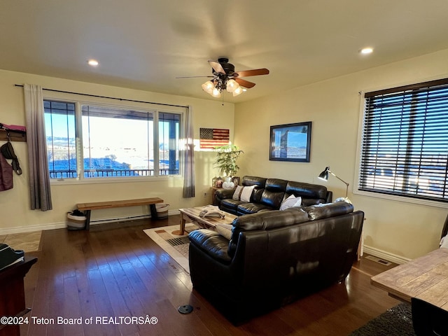 8 S Kicking Bird Rd, Pinedale, WY 82941 - living room with ceiling fan, hardwood / wood-style floors, and recessed lighting