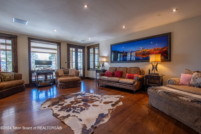 living room with dark wood-type flooring