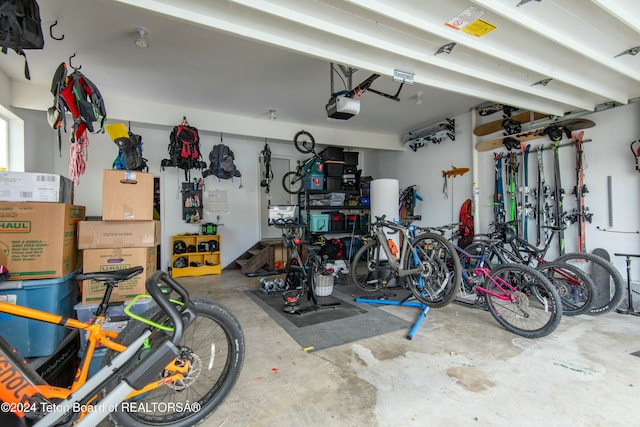 garage with a garage door opener