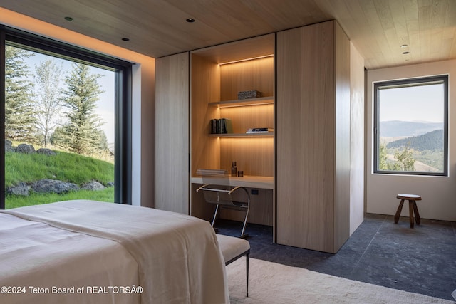 bedroom with wood ceiling