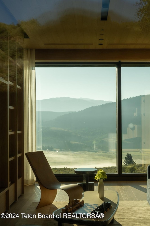 interior space featuring a mountain view