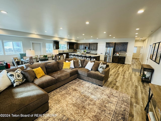 living room with light hardwood / wood-style floors