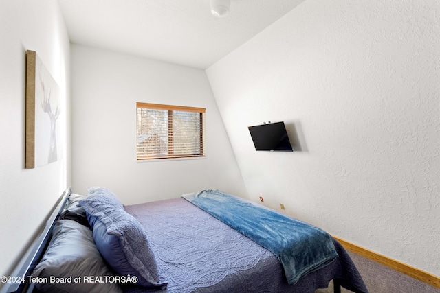 bedroom with lofted ceiling