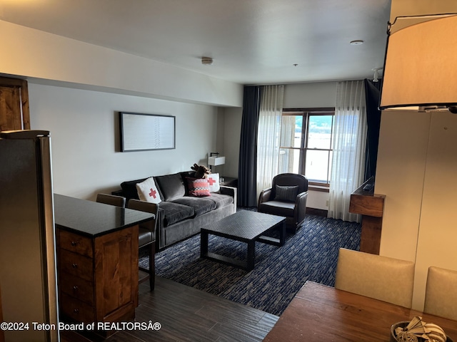 living area with dark wood-style flooring