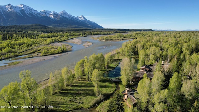 aerial view with a water and mountain view