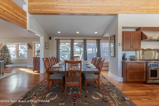 3470 W Mccollister Dr, Teton Village, WY 83025 - dining space with plenty of natural light, vaulted ceiling, light wood-style flooring, and recessed lighting