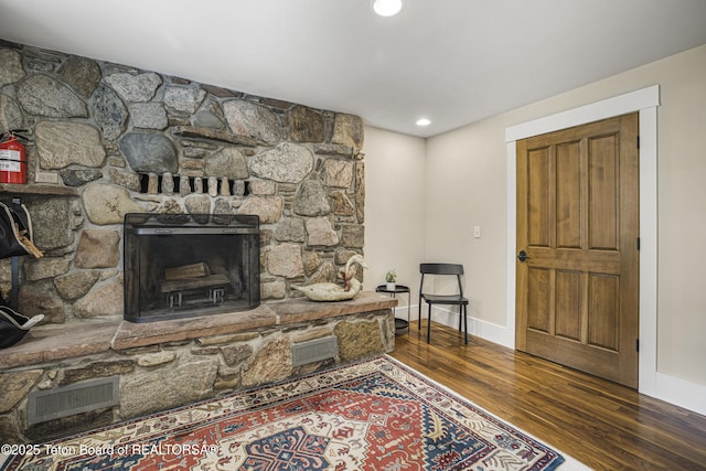 3470 W Mccollister Dr, Teton Village, WY 83025 - living area featuring wood finished floors, recessed lighting, and a fireplace