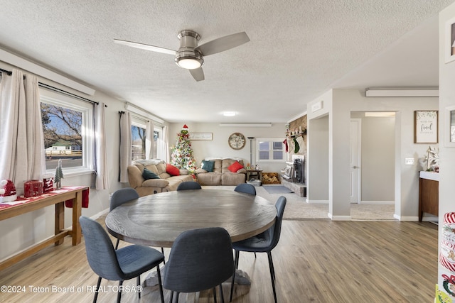 407 N 1st St, Dubois, WY 82513 - dining room featuring a textured ceiling, ceiling fan, and light wood-style flooring