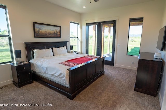 carpeted bedroom featuring access to exterior