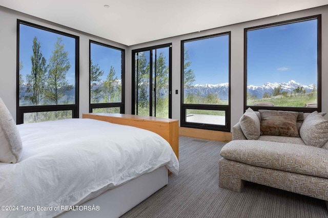 bedroom featuring a mountain view