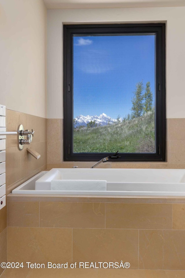 bathroom with tiled bath