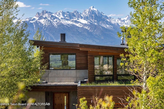 rear view of property with a mountain view