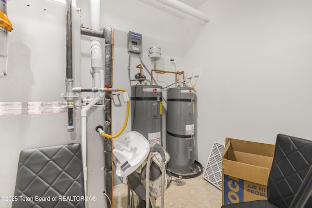 utility room featuring secured water heater and water heater