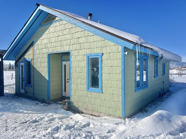 view of snow covered exterior