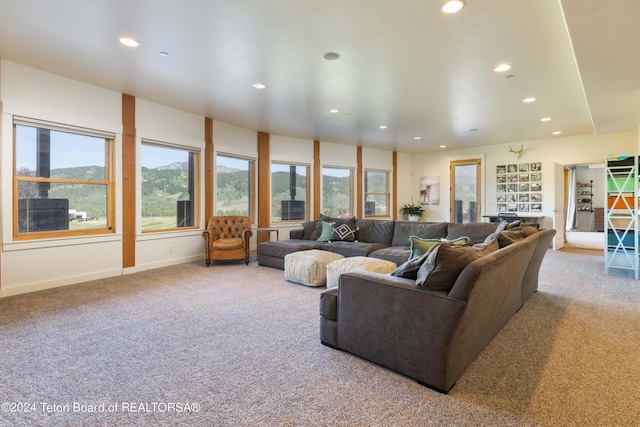 living room featuring light colored carpet