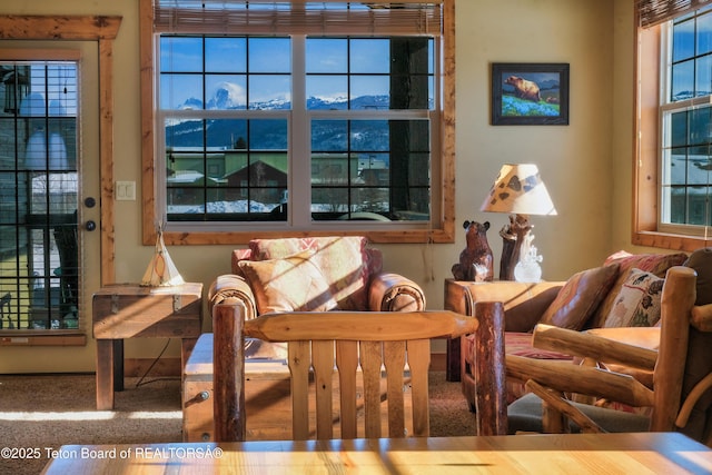 sitting room featuring carpet flooring and a wealth of natural light