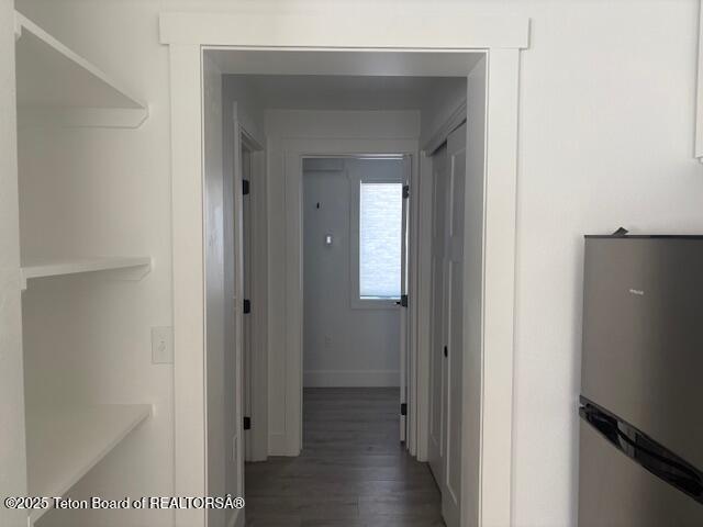 hallway featuring dark hardwood / wood-style flooring