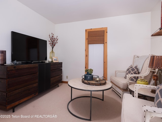 living room featuring light colored carpet