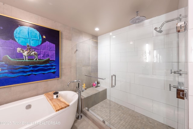 bathroom featuring plus walk in shower