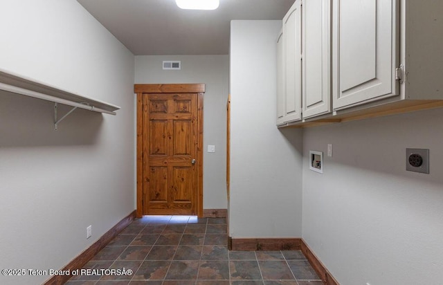 laundry area with cabinets, hookup for an electric dryer, and washer hookup