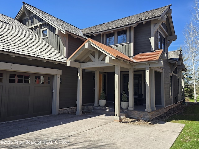 46 Scott Dr, Victor, ID 83455 - craftsman inspired home featuring a garage, driveway, and covered porch