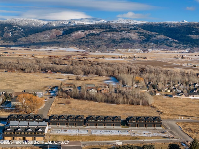 birds eye view of property with a mountain view