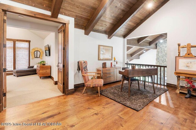 380 Cottongrass Rd, Driggs, ID 83422 - sitting room with hardwood / wood-style flooring, wood ceiling, and baseboards