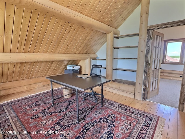 6352 W 1170 N, Driggs, ID 83442 - office area with hardwood / wood-style floors and wooden ceiling