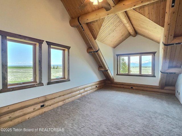 6352 W 1170 N, Driggs, ID 83442 - additional living space with wooden ceiling, carpet flooring, and a ceiling fan