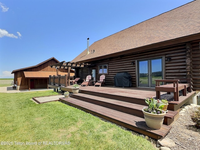 6352 W 1170 N, Driggs, ID 83442 - wooden deck featuring a yard, grilling area, and french doors