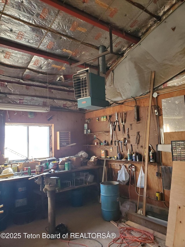 garage featuring a workshop area