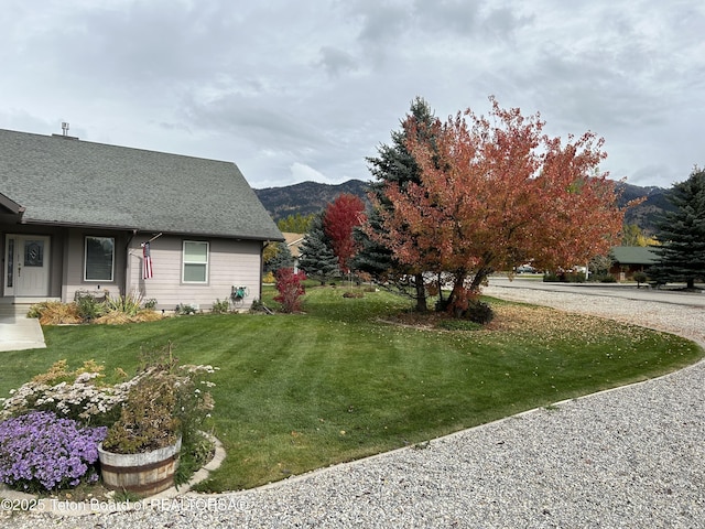 view of yard with a mountain view