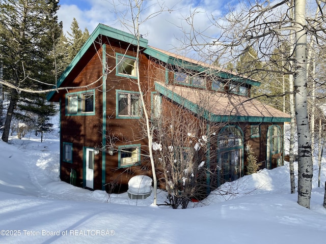 view of snow covered exterior