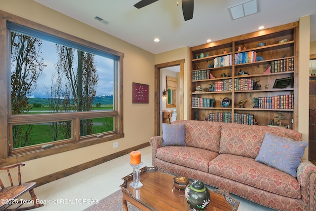 15 Kearsley Ln, Victor, ID 83455 - living room with a ceiling fan, carpet, and recessed lighting
