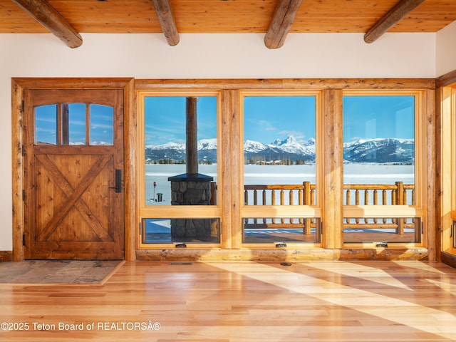 4660 Pale Morning Dr, Tetonia, ID 83452 - interior space with wood ceiling, wood finished floors, and beamed ceiling