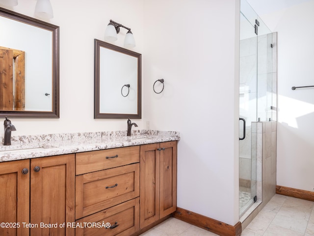 4660 Pale Morning Dr, Tetonia, ID 83452 - bathroom with double vanity, a sink, and a shower stall