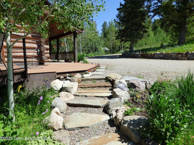 view of yard with a deck