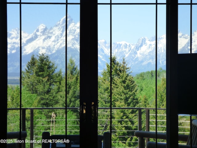 interior space with a mountain view