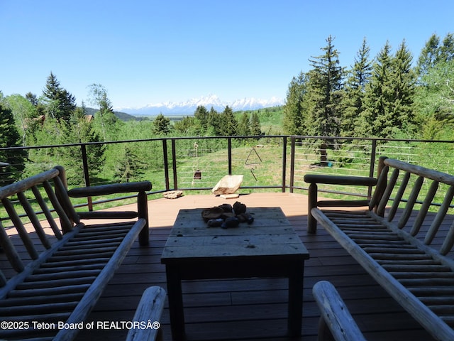 deck featuring a mountain view