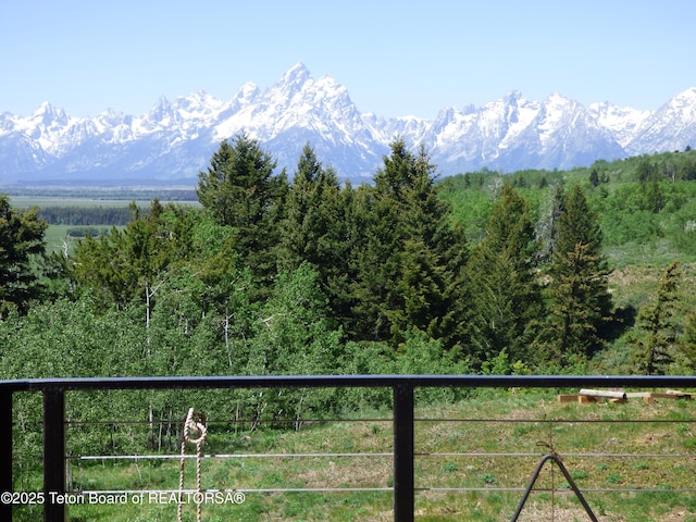 mountain view featuring a wooded view