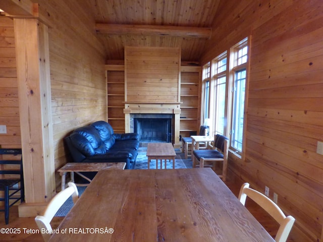 interior space featuring wood ceiling, a healthy amount of sunlight, and wood walls