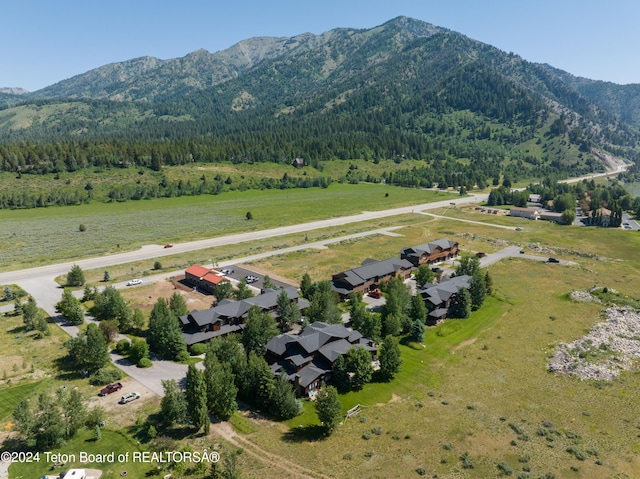 aerial view with a forest view and a mountain view