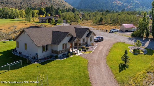 bird's eye view featuring a view of trees