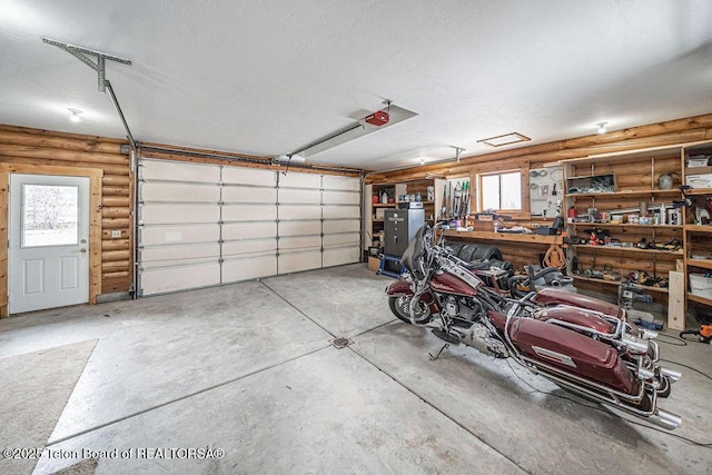 garage with a garage door opener