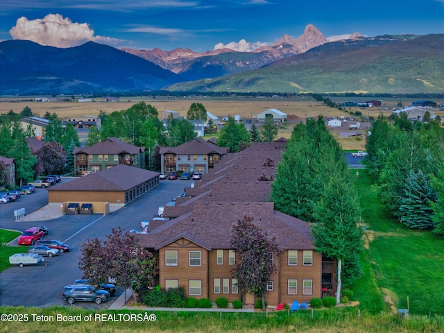 birds eye view of property featuring a residential view and a mountain view